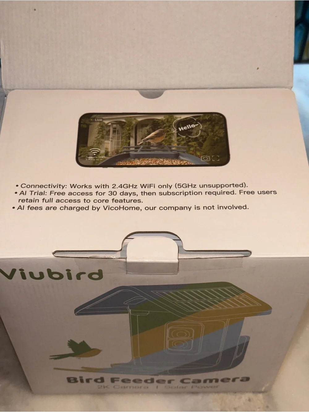 NEW Open Box Viubird 2K Solar Smart Bird Feeder Camera Blue